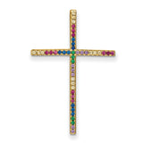Sterling Silver Cross Pendant with Cubic Zirconia, Colorful Geometric Religious Design