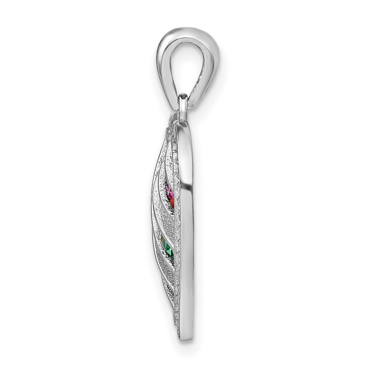 Sterling Silver Heart Pendant with Cubic Zirconia, Rainbow Baguette Design, Symbol of Love and Pride