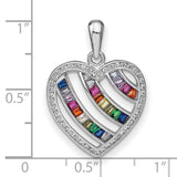 Sterling Silver Heart Pendant with Cubic Zirconia, Rainbow Baguette Design, Symbol of Love and Pride