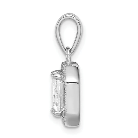 Sterling Silver Pendant with Square Cubic Zirconia Center and Double Halo Setting