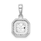 Sterling Silver Pendant with Square Cubic Zirconia Center and Double Halo Setting