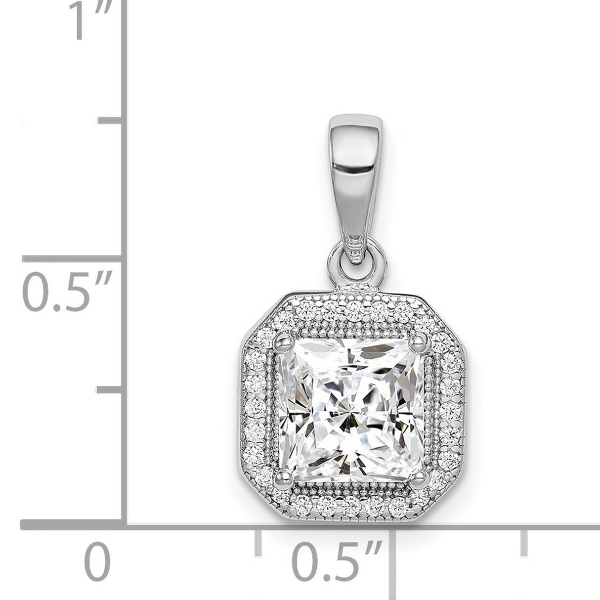 Sterling Silver Pendant with Square Cubic Zirconia Center and Double Halo Setting