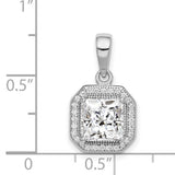 Sterling Silver Pendant with Square Cubic Zirconia Center and Double Halo Setting