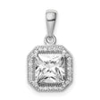Sterling Silver Pendant with Square Cubic Zirconia Center and Double Halo Setting