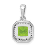 Sterling Silver Pendant with Square Cut Green Cubic Zirconia in Halo Setting