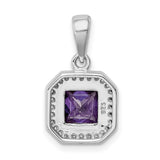 Sterling Silver Pendant with Amethyst and Cubic Zirconia Halo, February Birthstone Jewelry