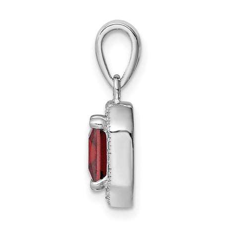 Sterling Silver Pendant with Square Red Cubic Zirconia and Halo Setting, Vintage Inspired