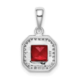 Sterling Silver Pendant with Square Red Cubic Zirconia and Clear Halo Accents for Women