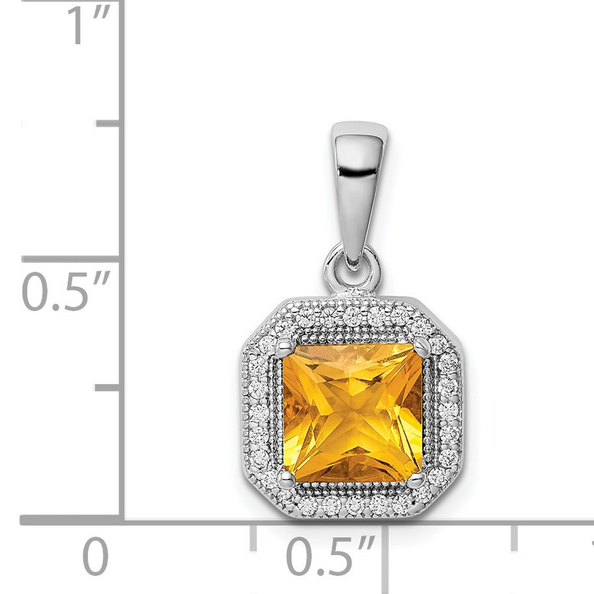 Sterling Silver Pendant with Square Cut Yellow Cubic Zirconia and Halo of White Stones