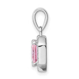 Sterling Silver Pendant with Square Cut Pink Cubic Zirconia and Clear Halo Stones
