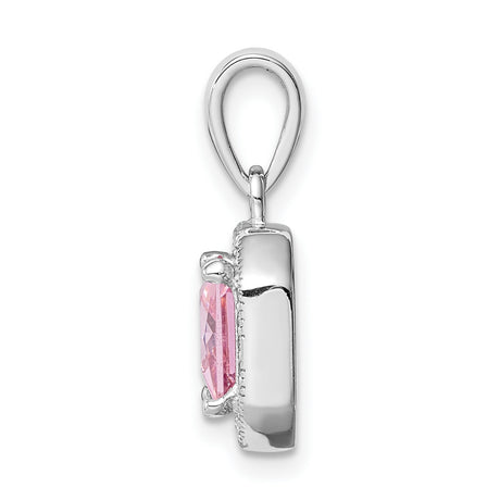 Sterling Silver Pendant with Square Cut Pink Cubic Zirconia and Clear Halo Stones