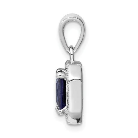 Sterling Silver Pendant with Deep Blue Cubic Zirconia and Halo Design for Women