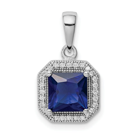Sterling Silver Pendant with Deep Blue Cubic Zirconia and Halo Design for Women