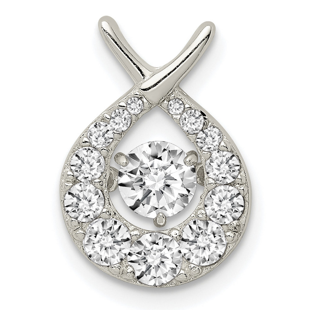 Sterling Silver Ichthys Fish Pendant with Cubic Zirconia, Christian Symbol Jewelry for Women