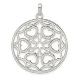 Sterling Silver Pendant with Cubic Zirconia, Circular Filigree and Heart Motifs, Star Design