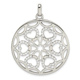 Sterling Silver Pendant with Cubic Zirconia, Circular Filigree and Heart Motifs, Star Design