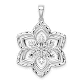 Sterling Silver Snowflake Pendant with Layered Cut-Out Floral Design, Winter Botanical Motif Charm