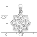 Lotus with Om Center Charm Pendant in Real 925 Sterling Silver