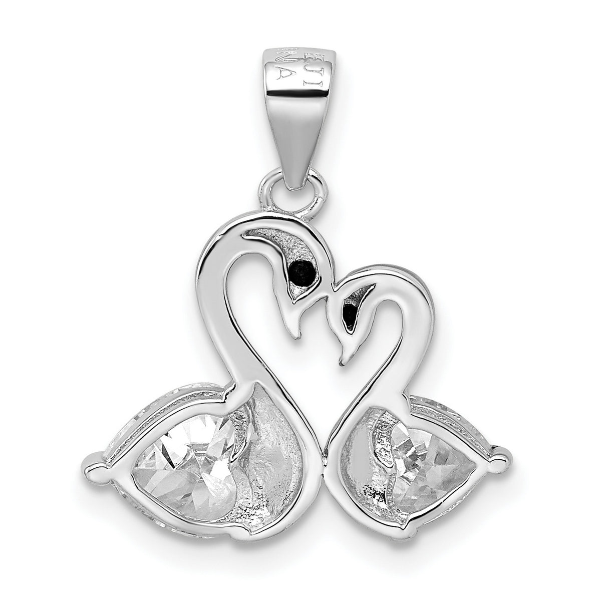Sterling Silver Pendant with Cubic Zirconia, Swan Heart Design, Romantic Couple Theme