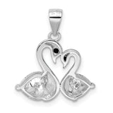 Sterling Silver Pendant with Cubic Zirconia, Swan Heart Design, Romantic Couple Theme