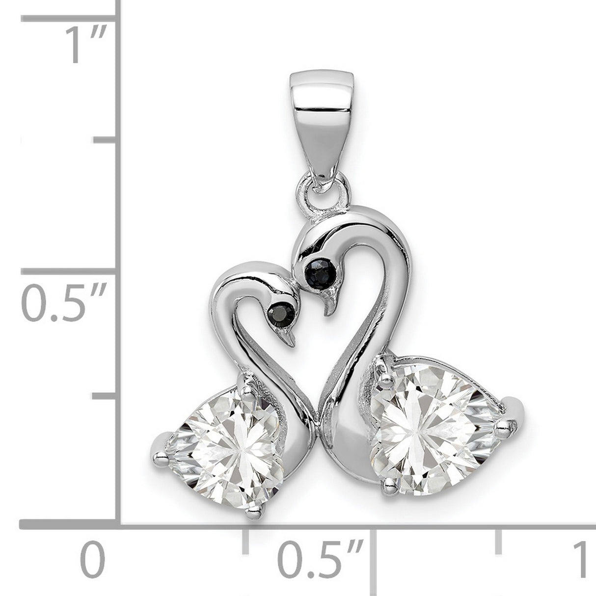 Sterling Silver Pendant with Cubic Zirconia, Swan Heart Design, Romantic Couple Theme