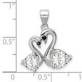 Sterling Silver Pendant with Cubic Zirconia, Swan Heart Design, Romantic Couple Theme