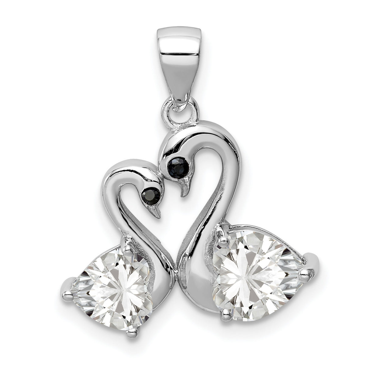 Sterling Silver Pendant with Cubic Zirconia, Swan Heart Design, Romantic Couple Theme