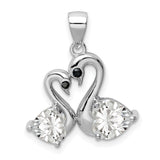 Sterling Silver Pendant with Cubic Zirconia, Swan Heart Design, Romantic Couple Theme