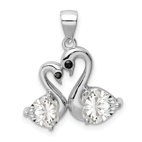 Sterling Silver Pendant with Cubic Zirconia, Swan Heart Design, Romantic Couple Theme