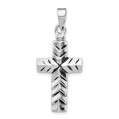 Sterling Silver Cross Pendant with Chevron Engraving, Polished Religious Jewelry for Men and Women