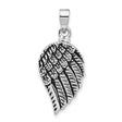 Sterling Silver Angel Wing Pendant with Etched Feather Detail, Spiritual Memorial Jewelry