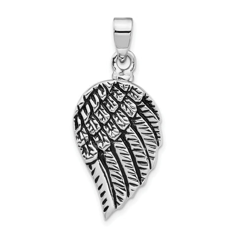 Sterling Silver Angel Wing Pendant with Etched Feather Detail, Spiritual Memorial Jewelry