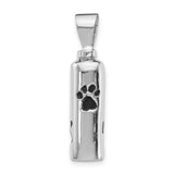 Sterling Silver Pendant with Black Paw Print Design, Pet Memorial Urn for Ashes