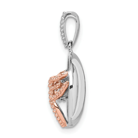 Sterling Silver Angel Heart Pendant with Cubic Zirconia and Rose Gold Wings for Women