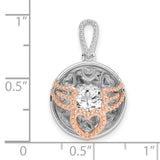 Sterling Silver Angel Heart Pendant with Cubic Zirconia and Rose Gold Wings for Women