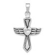 Sterling Silver Cross Pendant with Heart and Wings Design, Christian Jewelry for Women