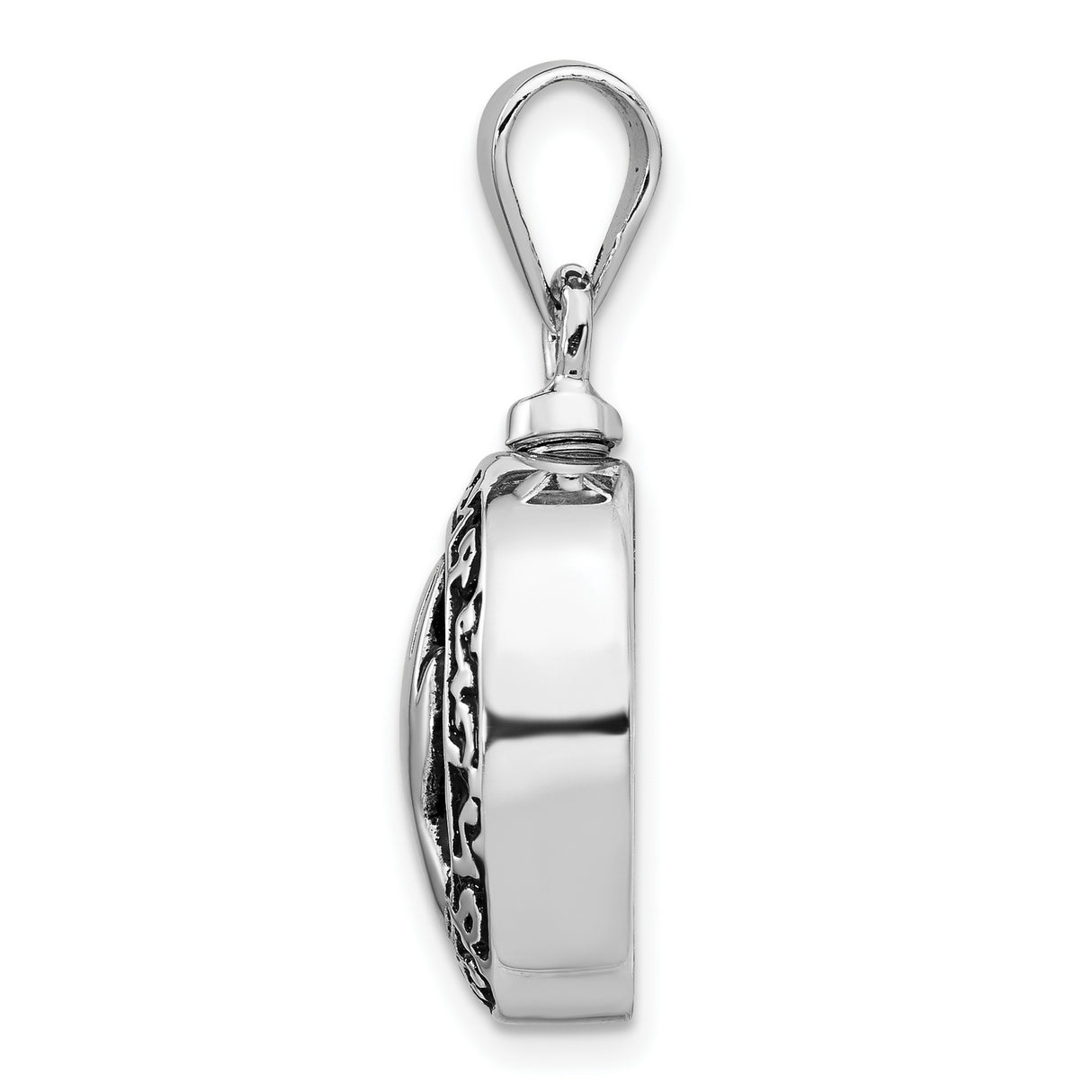 Sterling Silver Praying Hands Pendant with Ornate Oval Frame, Christian Religious Jewelry