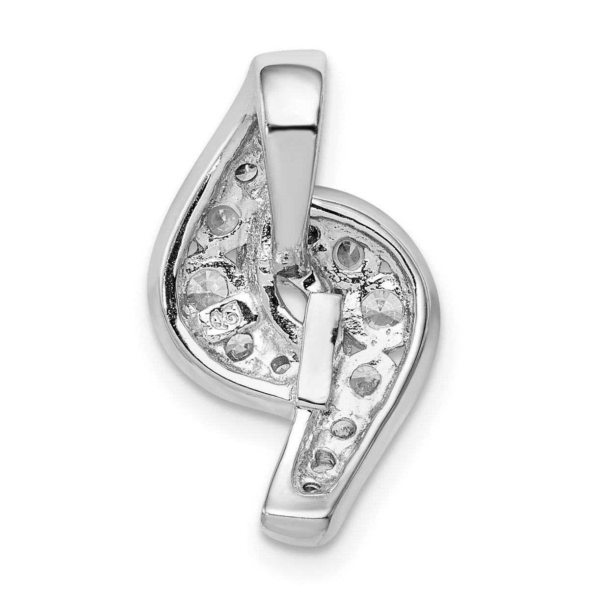 Sterling Silver Pendant with Cubic Zirconia, Abstract Twisted Ribbon Design for Women