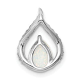 Sterling Silver Pendant with Pear Shaped White Opal and Cubic Zirconia in Teardrop Loop Design