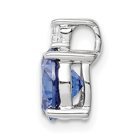 Sterling Silver Pendant with Blue Cubic Zirconia and Clear Stones, Round Prong Setting Design