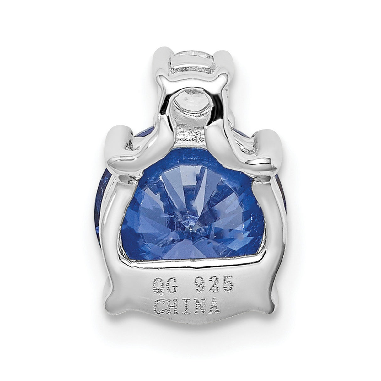 Sterling Silver Pendant with Blue Cubic Zirconia and Clear Stones, Round Prong Setting Design