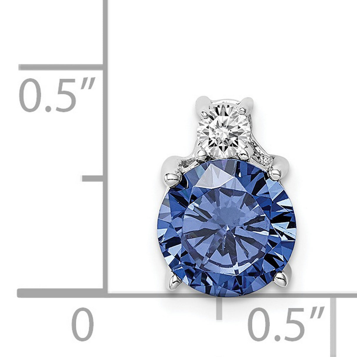 Sterling Silver Pendant with Blue Cubic Zirconia and Clear Stones, Round Prong Setting Design