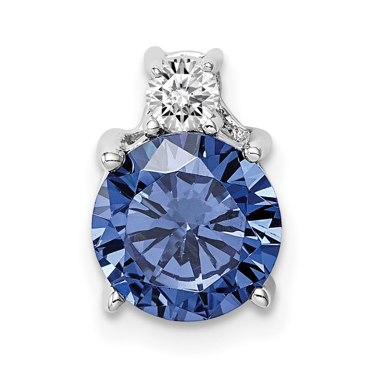 Sterling Silver Pendant with Blue Cubic Zirconia and Clear Stones, Round Prong Setting Design