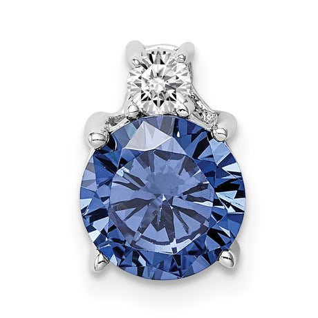 Sterling Silver Pendant with Blue Cubic Zirconia and Clear Stones, Round Prong Setting Design