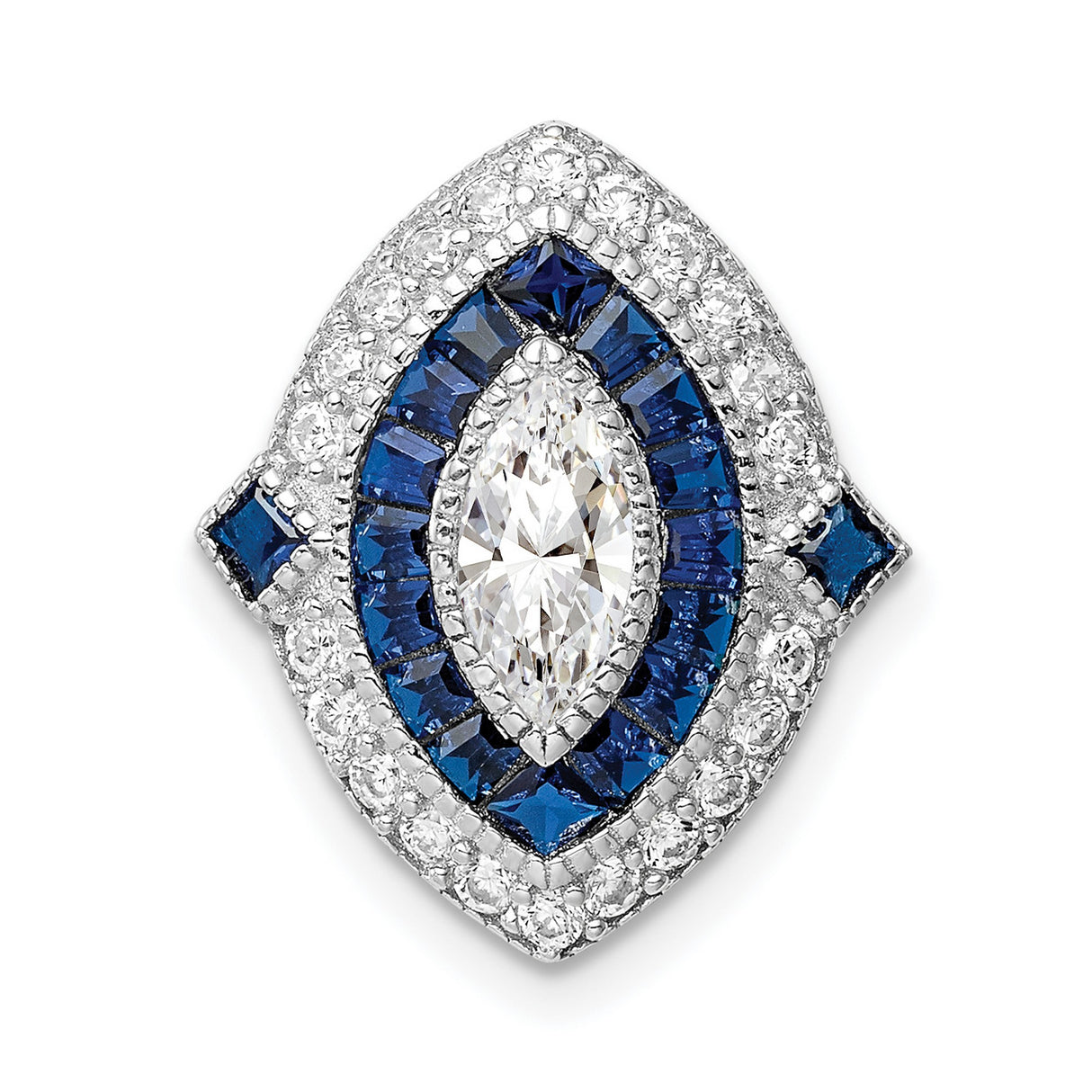 Sterling Silver Statement Ring with Cubic Zirconia, Spinel, Eye Design, Art Deco Style