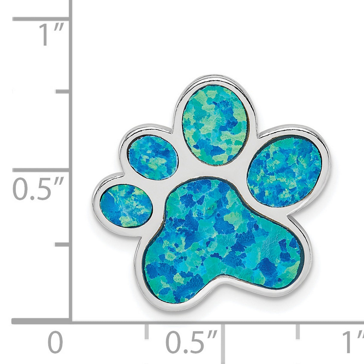 Sterling Silver Paw Print Pendant with Blue Green Simulated Opal, Pet Memorial Jewelry