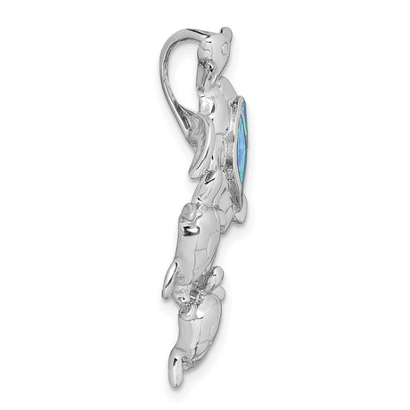 Sterling Silver Turtle Pendant with Lab Created Blue Opal Inlay, Ocean Life Theme