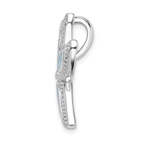 Sterling Silver Starfish Pendant with Blue Lab Created Opal, Nautical Ocean Style Jewelry