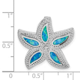 Sterling Silver Starfish Pendant with Blue Lab Created Opal, Nautical Ocean Style Jewelry