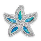 Sterling Silver Starfish Pendant with Blue Lab Created Opal, Nautical Ocean Style Jewelry